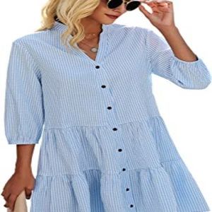 CCTOO Women’s Summer Dresses Casual V Neck Button Down 3/4 Sleeve Floral Print